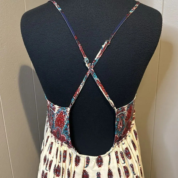 Hem & Thread paisley print open X back gathered skirt raw edge flowy midi. Sz M - Picture 6 of 9